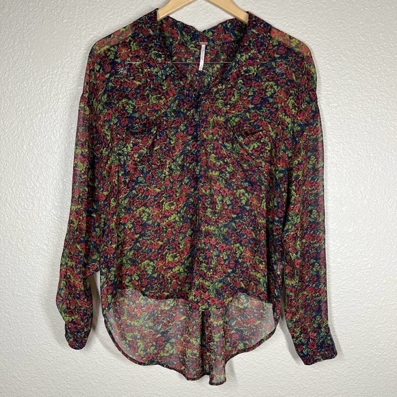 Free People‎ Blouse Easy Rider Button Front Multicolor Floral Size XS - Picture 2 of 11